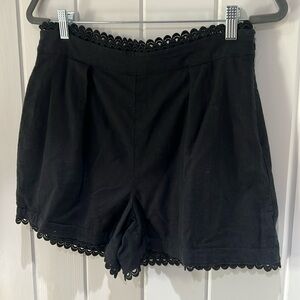 Express Black High Rise Waist Linen Short with Eyelet Lace Trim
